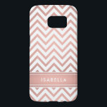Pink Ombre Chevron Pattern Simple Modern Monogram Samsung Galaxy S7 Case<br><div class="desc">Protect your cell phone in style with this chic modern Samsung Galaxy S7 Case. Cover design features a pretty pink faux rose gold foil chevron zig-zag pattern and stripe, and your name or other customized text in a simple white typography font. This elegant and trendy phone case makes a stylish...</div>