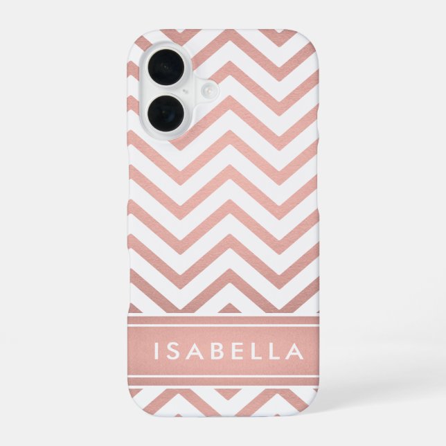 Pink Ombre Chevron Pattern Simple Modern Monogram iPhone 16 Case (Back)
