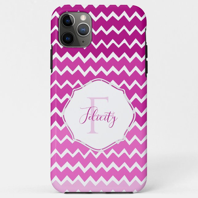 Pink Ombre Chevron Personalized iPhone Case (Back)