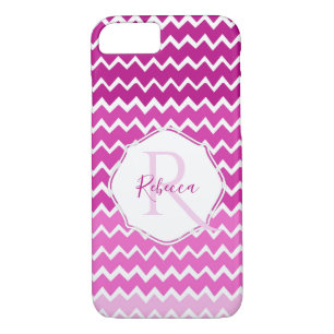 Pink Ombre Chevron Personalized iPhone Case