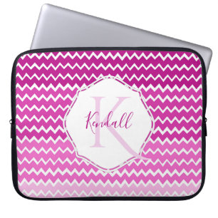 Pink Ombre Chevron Personalized Laptop Sleeve