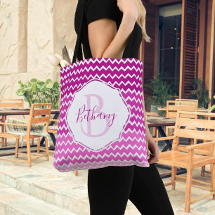 Pink Ombre Chevron Personalized Tote Bag