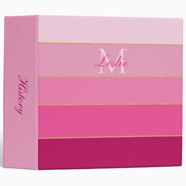 Pink Ombre Colour Block Personalized Binder (Front/Spine)