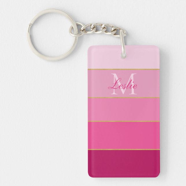 Pink Ombre Colour Block Personalized   Keychain (Front)
