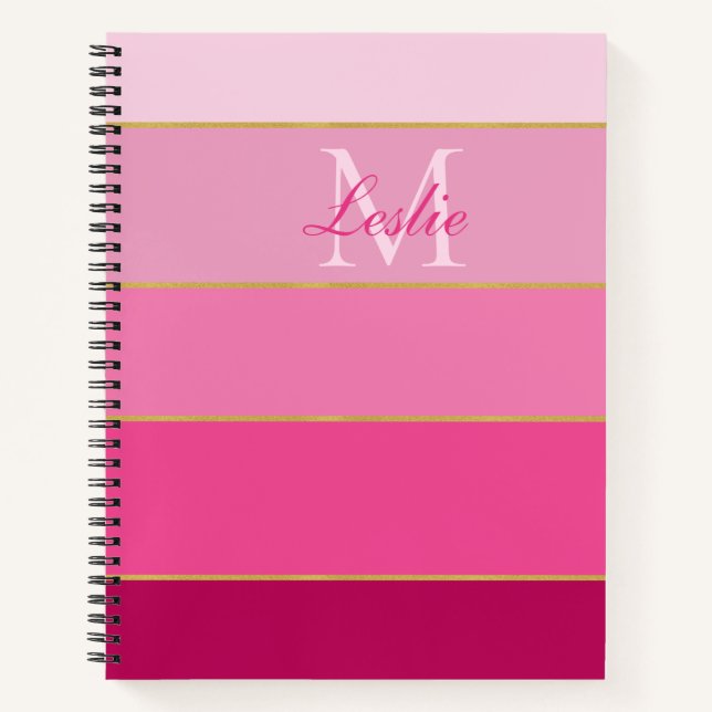 Pink Ombre Colour Block Personalized Notebook (Front)