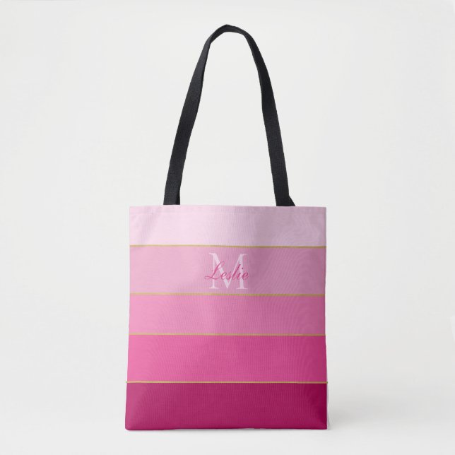 Pink Ombre Colour Block Personalized   Tote Bag (Front)