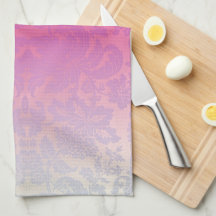 Pink Ombre Damask Floral Kitchen Towel