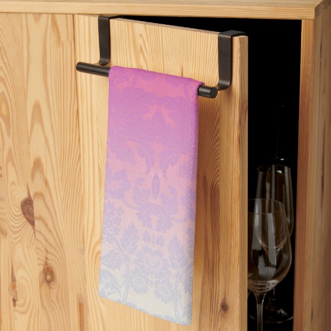 Pink Ombre Damask Floral Kitchen Towel (Thirds Fold)