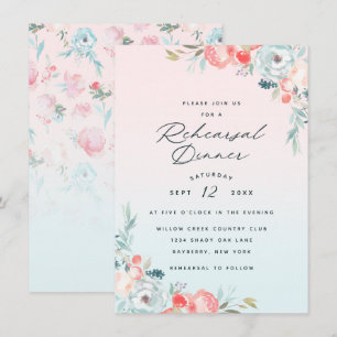 Pink Ombre French Garden Wedding Rehearsal Dinner Invitation