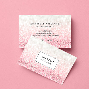 Pink Ombre Glitter and Bokeh Pattern Business Card