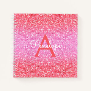 Pink Ombre Glitter and Monogram Sketchbook Notebook