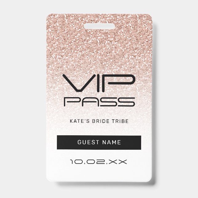 Pink Ombre Glitter Bachelorette VIP Pass Lanyard Badge (Front)