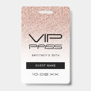 Pink Ombre Glitter VIP Pass 30th Party Invitation Badge