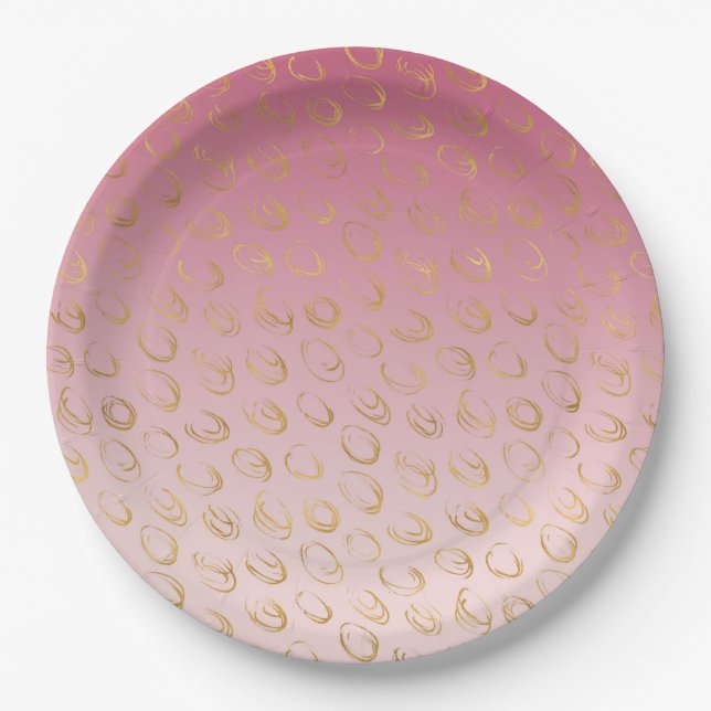 Pink Ombre Gold Chic Circles Paper Plate (Front)