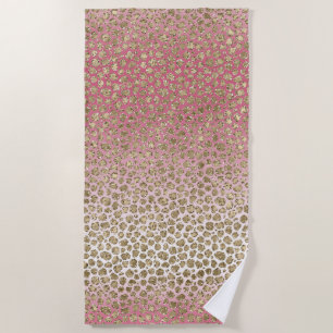 Pink Ombre Gold Glitter Glitz Leopard Print        Beach Towel