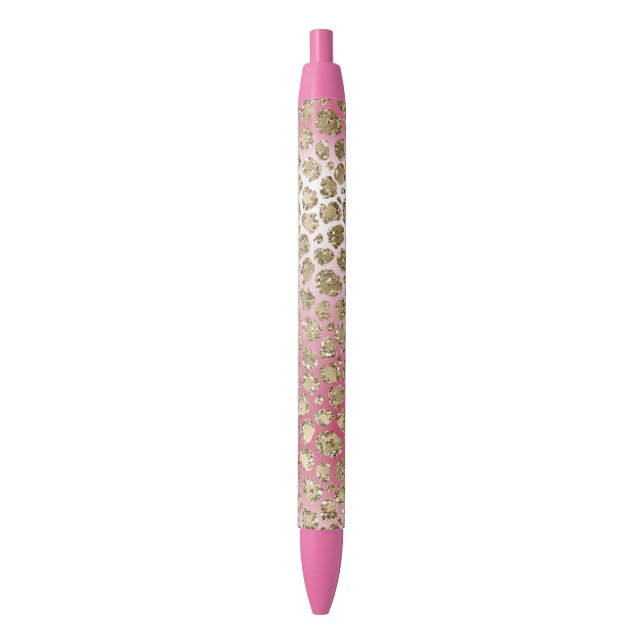 Pink Ombre Gold Glitter Glitz Leopard Print      Black Ink Pen (Front Vertical)