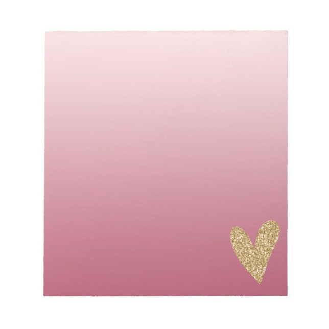 Pink Ombre Gold Glitter Heart Notepad (Front)