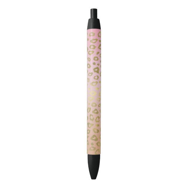Pink Ombre Gold Leopard Print Black Ink Pen (Front Vertical)