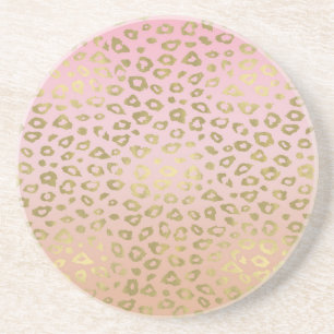 Pink Ombre Gold Leopard Print Coaster