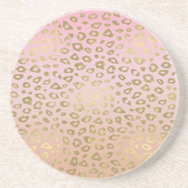 Pink Ombre Gold Leopard Print Coaster (Front)