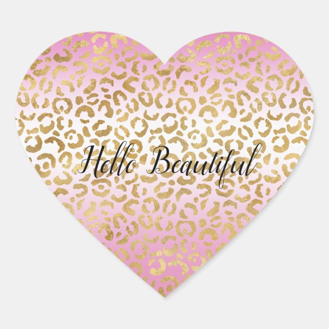 Pink Ombre Gold Leopard Print   Heart Sticker (Front)