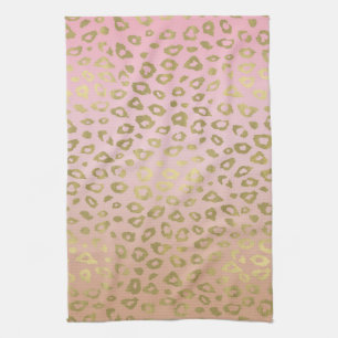Pink Ombre Gold Leopard Print Kitchen Towel
