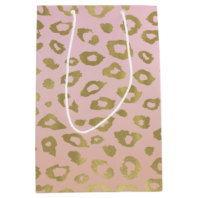 Pink Ombre Gold Leopard Print Medium Gift Bag (Front)
