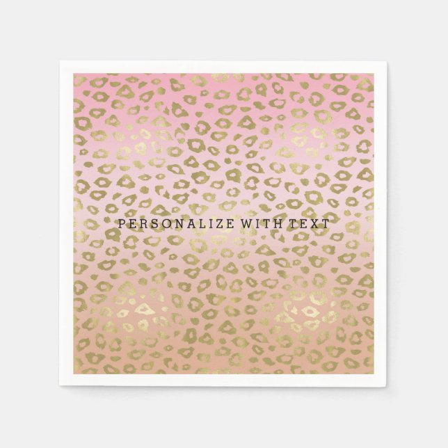 Pink Ombre Gold Leopard Print Napkin (Front)