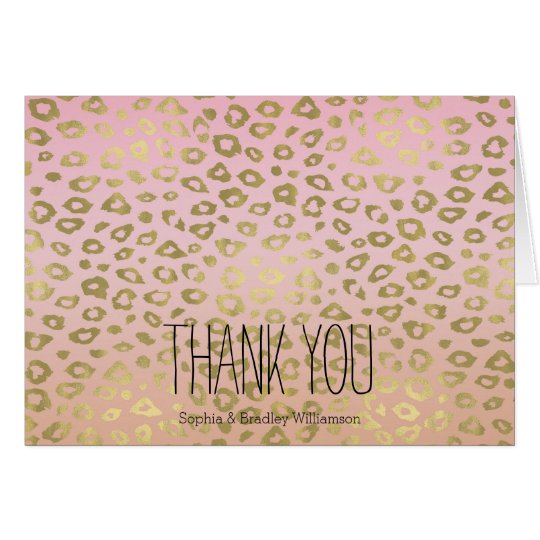 Pink Ombre Gold Leopard Print Thank you Card