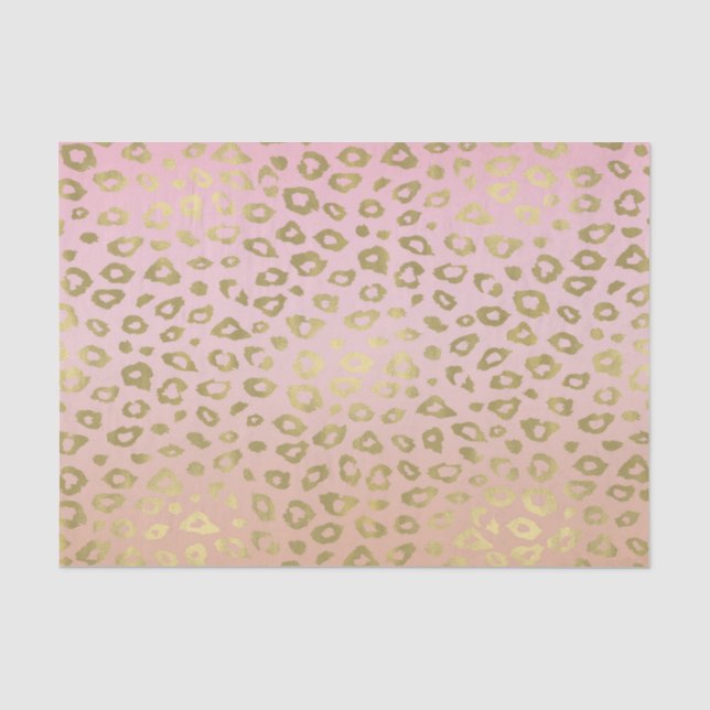 Pink Ombre Gold Leopard Print Tissue Paper (Front)