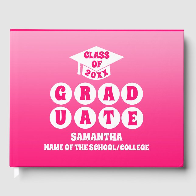 Pink Ombre Gradient Graduation Guest Book (Front)