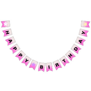 Pink Ombre Gradient Happy Birthday Bunting Flags