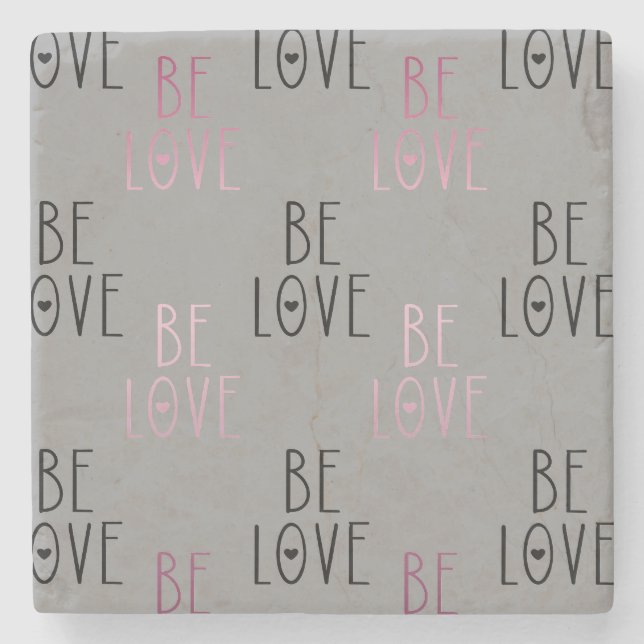 Pink Ombre Grey Be Love Heart Stone Coaster (Front)