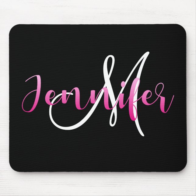 Pink Ombre Jennifer with Customizable Monogram Mouse Pad (Front)