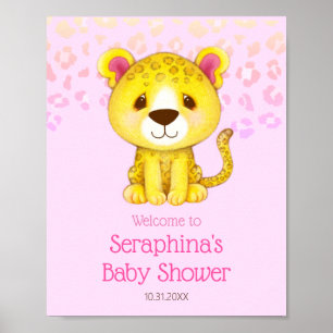Pink Ombre Leopard Baby Shower Welcome Poster