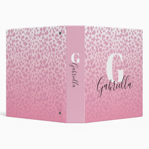 Pink Ombre Leopard Pattern Custom Monogram & Name Binder