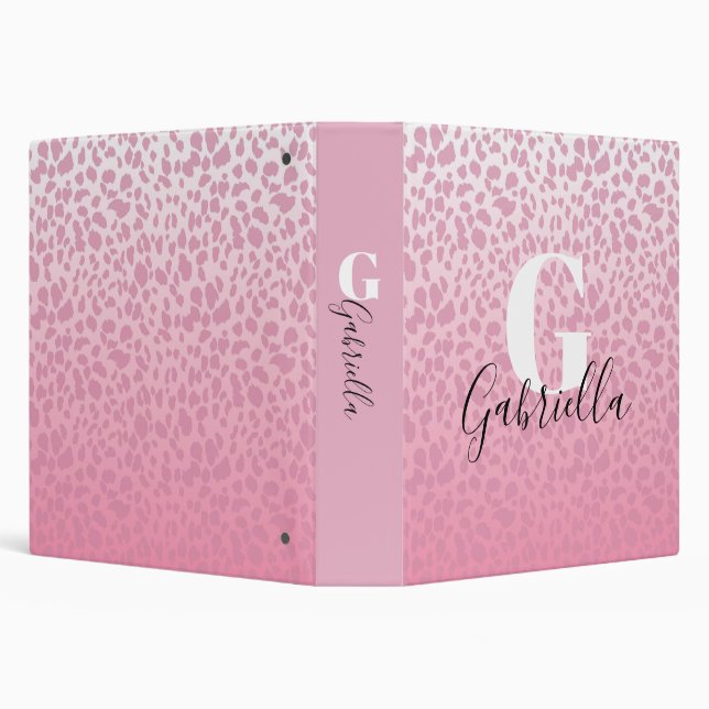Pink Ombre Leopard Pattern Custom Monogram & Name Binder (Background)