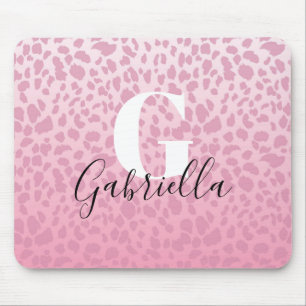 Pink Ombre Leopard Pattern Custom Monogram & Name Mouse Pad