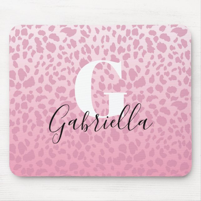 Pink Ombre Leopard Pattern Custom Monogram & Name Mouse Pad (Front)