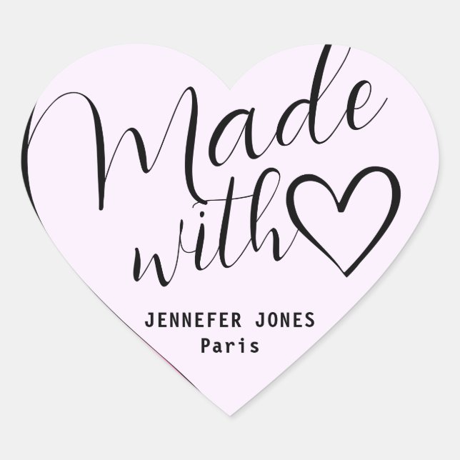 Pink Ombre Made with Love Calligraphy Lettering Heart Sticker (Front)