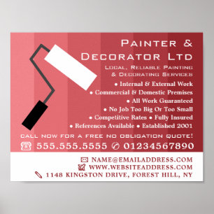 Pink Ombre & Paint Roller, Painter & Decorator Poster