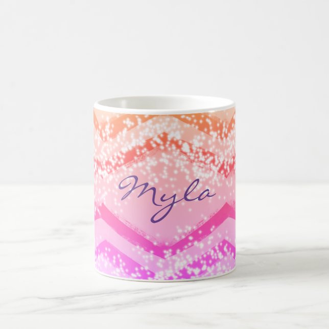 Pink Ombre Personalized Zig Zag   Coffee Mug (Center)