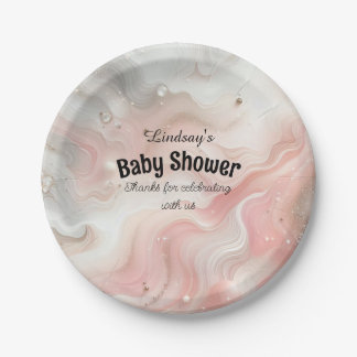 Pink Ombre Shimmers Baby Shower Paper Plate