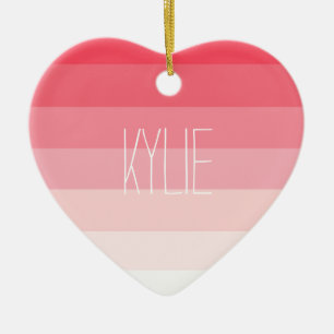 Pink Ombre Stripes Ceramic Ornament