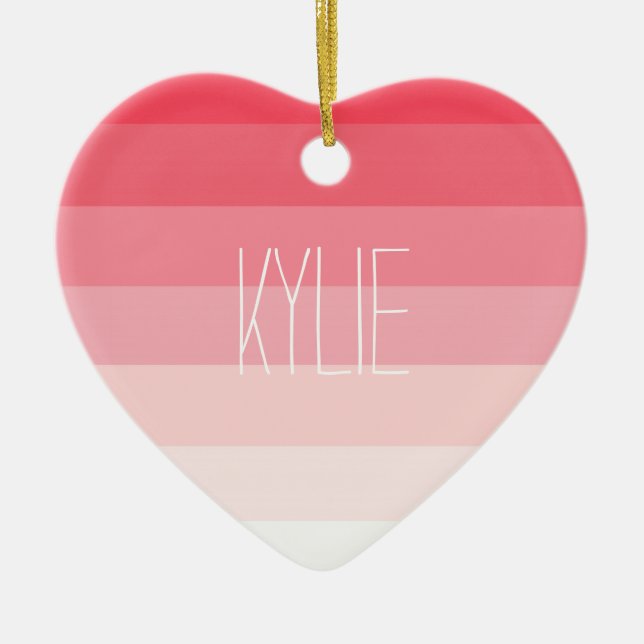 Pink Ombre Stripes Ceramic Ornament (Front)