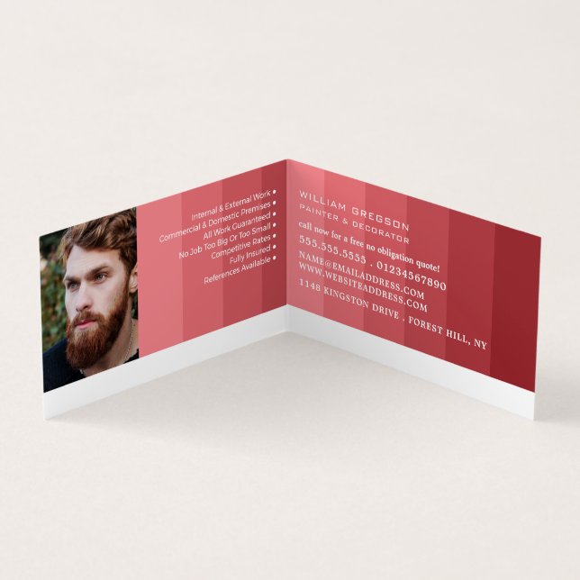 Pink Ombre Stripes, Painter & Decorator Photo Business Card (Inside)