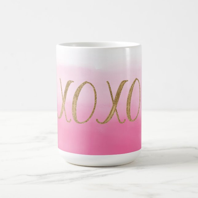 Pink Ombre Watercolor Gold Glitzy Glam XOXO Coffee Mug (Center)