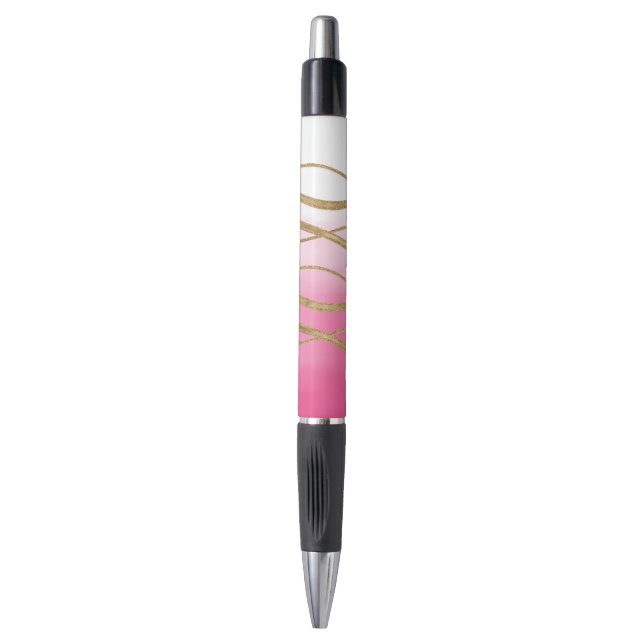 Pink Ombre Watercolor Gold Glitzy Glam XOXO Pen (Front Vertical)