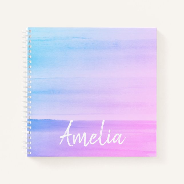 Pink Ombre Watercolor Personalized Notebook (Front)