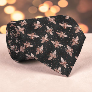 Pink on Black Bee Pattern Custom Necktie